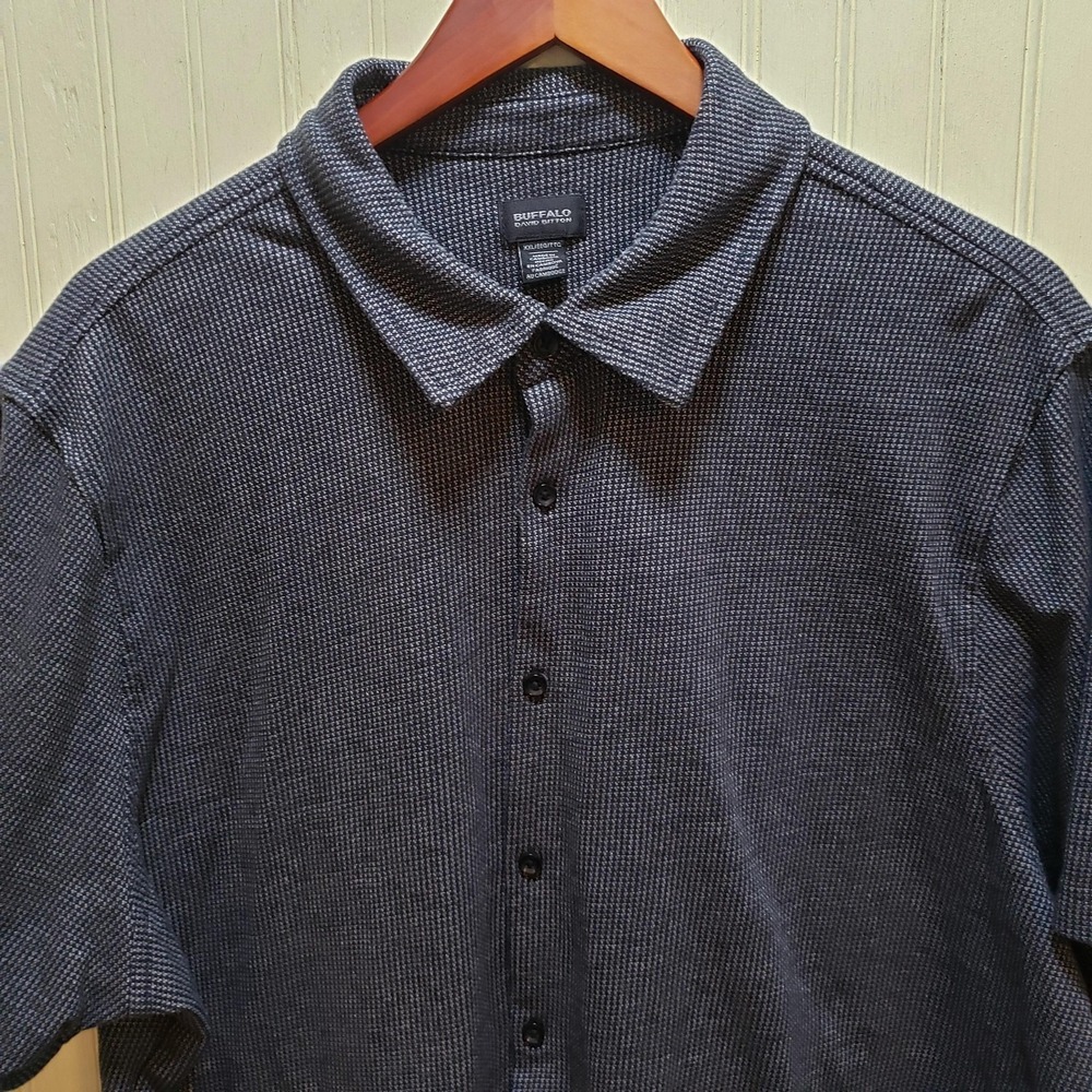 Buffalo David Bitton Shirt Mens 2XL Gray Textured Knit Short Sleeve Button-Up